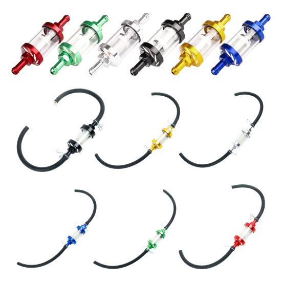 Synligt Genomskinligt Bränslefilter i Glas med Förtjockad 5/16-tums Bränsleslang Och Slangklämmor Universellt Oljefilterkit för Motorcyklar Gräsklippare Småmotorer