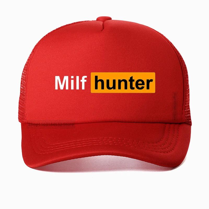 MILF Hunter Baseballkappe Lustiger Erwachsenenhumor Witz Für Männer, die Milfs Lieben Grafische Trucker-Kappen Sommer Outdoor Sonnenschutz Netzmütze