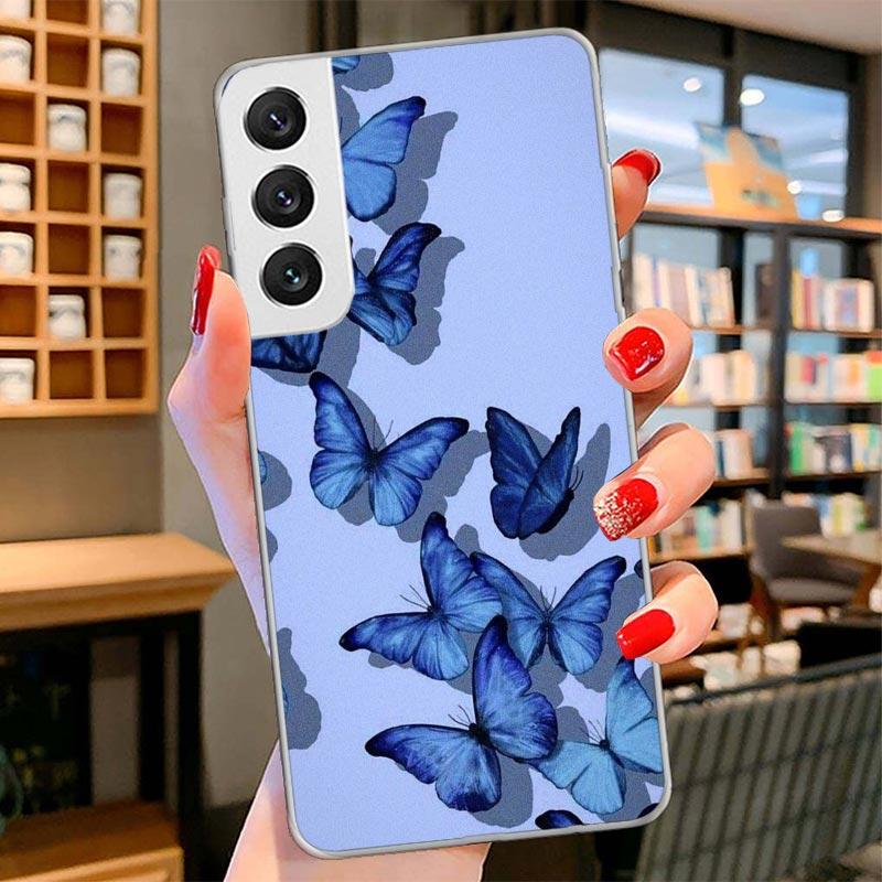 Blue Butterfly Beautiful Wing Cover Phone Case For Samsung Galaxy S26 S25 Edge S24 Ultra S23 S22 Plus S21 S20 FE Soft Fundas She