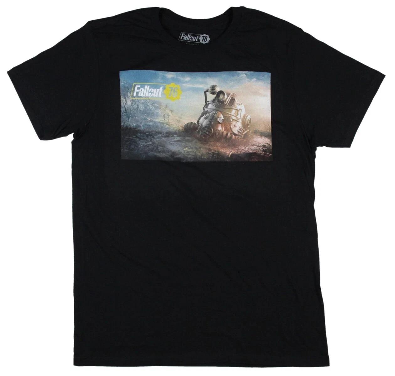 Fallout 76 Мужская Видеоигра Сцена со шлемом Черная Рубашка Новая Маленькая 3XL