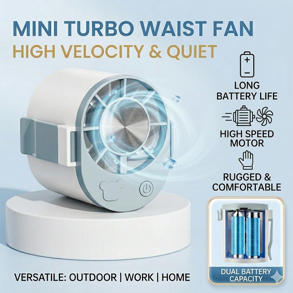 Portable Waist Fan Rechargeable Hands-Free Clip-on Fan 3-Speed Quiet Cooling Blower for Outdoor Working Camping Travel Summer