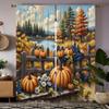 2pcs HD outdoor autumn river edge pumpkin fruit decorative curtain Yellow tie digital printed curtain home decoration style d