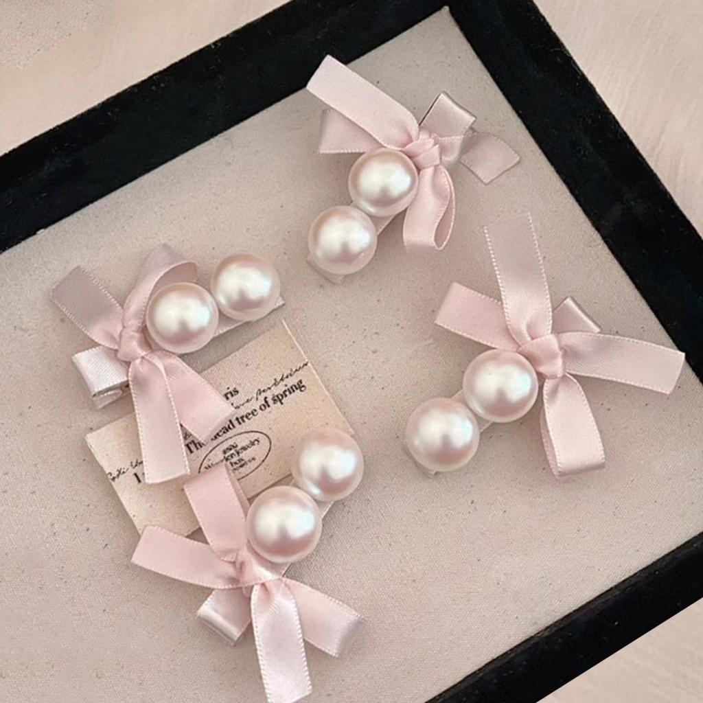 1/4pcs Bowknot Pearl Hair Clips Sweet Pink Hair Clip For Girls Women Fashion Hairpins For Wedding Birthday Party Hair Accessory