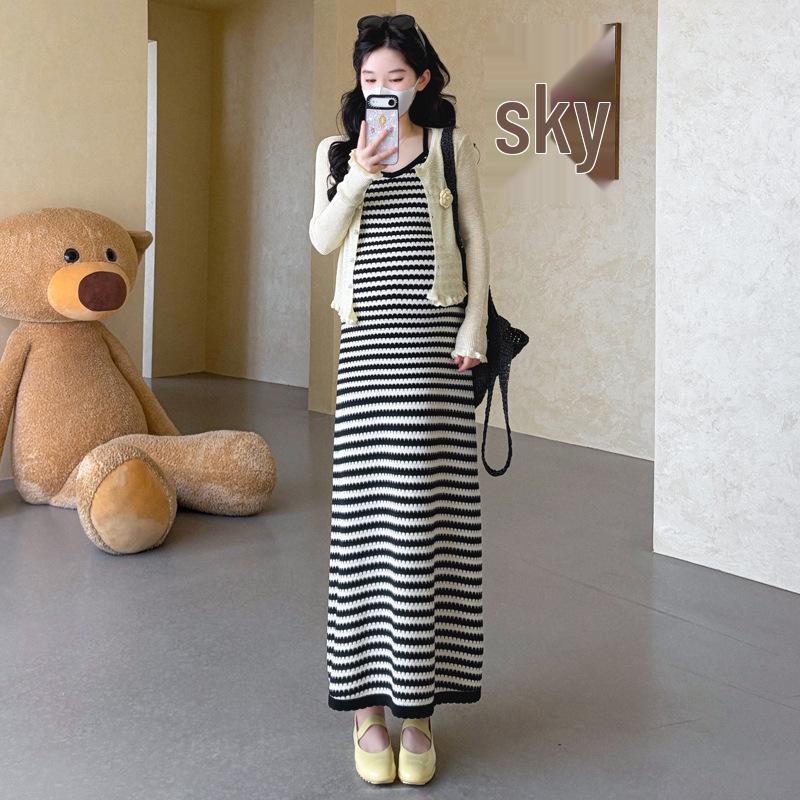 2026 Spring/Summer Plus Size Knit Maternity Dress & Cardigan Set XL