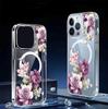 Фіолетовий Квітковий Магнітний Чохол для iPhone 15/16/17 Pro Max - Прозорий Повне Покриття