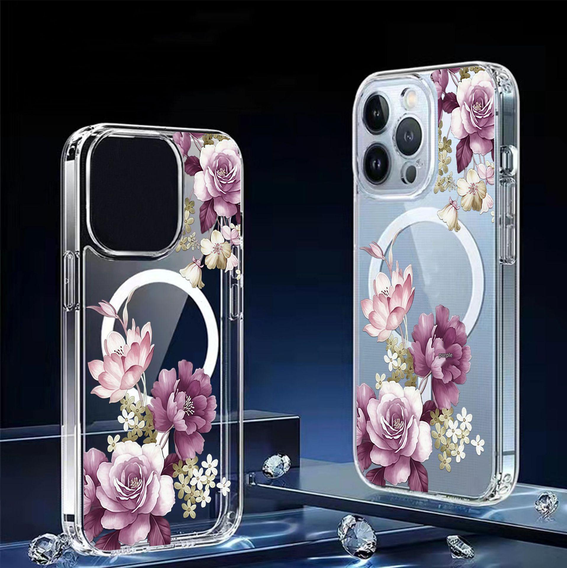 

Фиолетовый Цветок Магнитный Чехол для iPhone 15/16/17 Pro Max - Прозрачный Полное Покрытие iPhone 15 Pro Max прозрачный