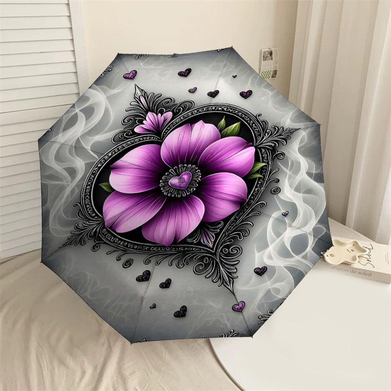 

1PC Floral Heart Umbrella-8-Rib Reinforced Portable Folding Travel Suitable for All Seasons Outdoor Daily Use-H0318