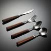 304 stainless steel walnut handle knife, fork, spoon, western tableware, lathe hardware, matte hand-thrown round spoon gift