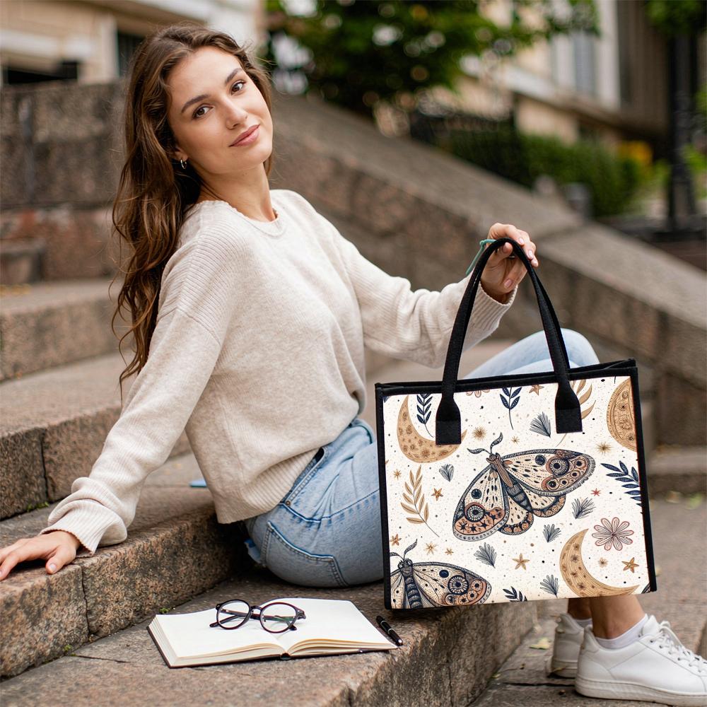 Bohemian Moth Moon Pattern Tote Bag Daily Casual Shopping Shoulder Bag