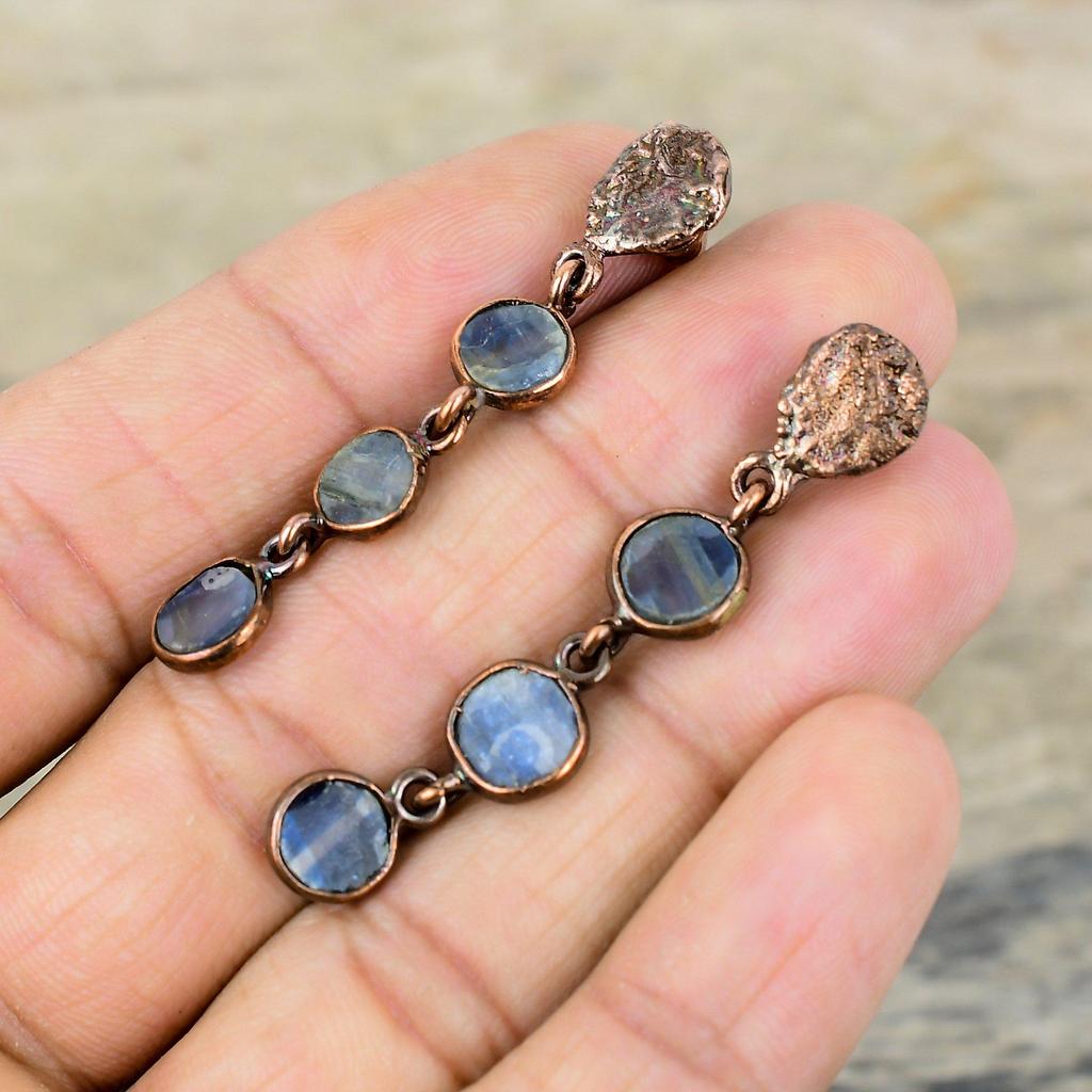 Kyanite Earring Electroformed Copper Earrings Handmade Kyanite Jewelry Real Gemstone Earrings Electroformed Copper Jewelry Earrings For Gift