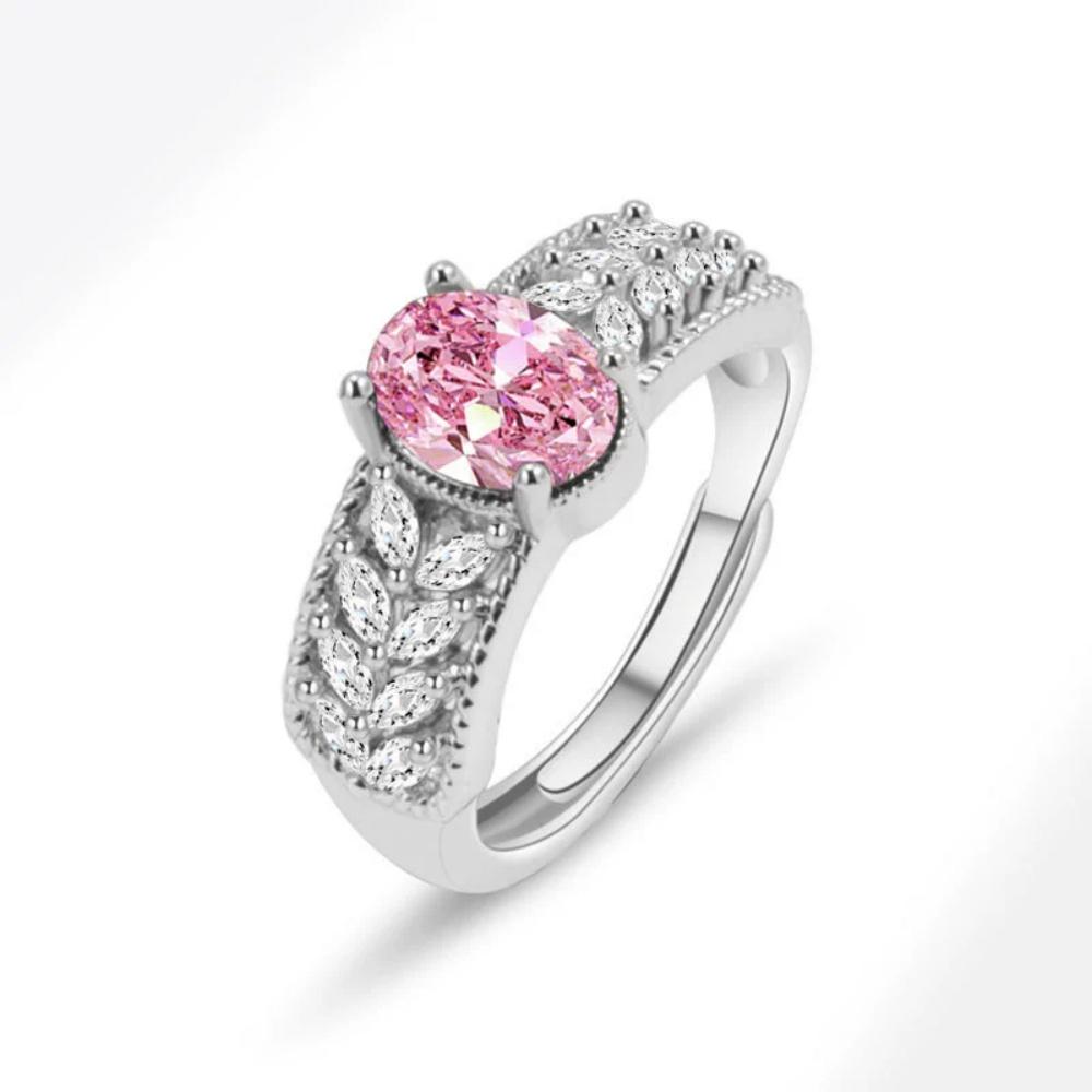 Hot Geometric Zircon Oval Wheat Ear Adjustable Ring For Women Fashionable Versatile Temperament Exquisite Jewelry Gift