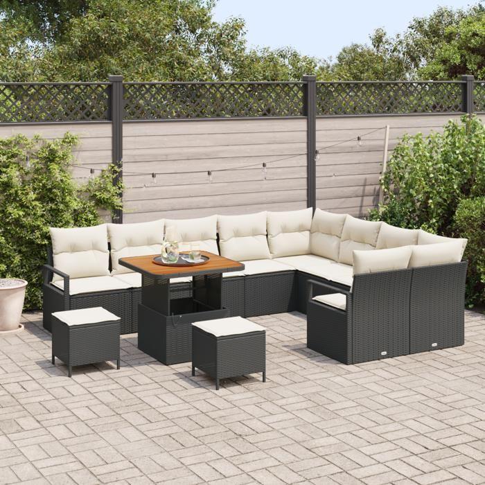 Ensemble de Canapés de Jardin de 12 pièces avec Coussins Noir, Ensemble de Salle à Manger de Jardin 3 pièces 3362560