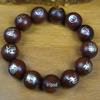 Natural Jujube Wood & Sterling Silver Mantra Bracelet with Jade Inlay - Buddhist Prayer Beads Pendant