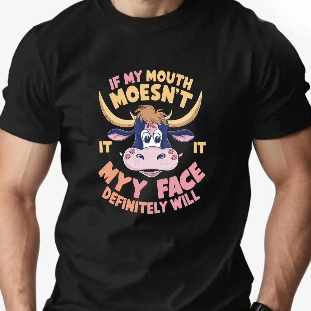 Retro Abstract Face Print Mens TShirt 2025 Cotton Round Neck Streetwear Breathable Summer Tees Cartoon Graphic Fashion Tee