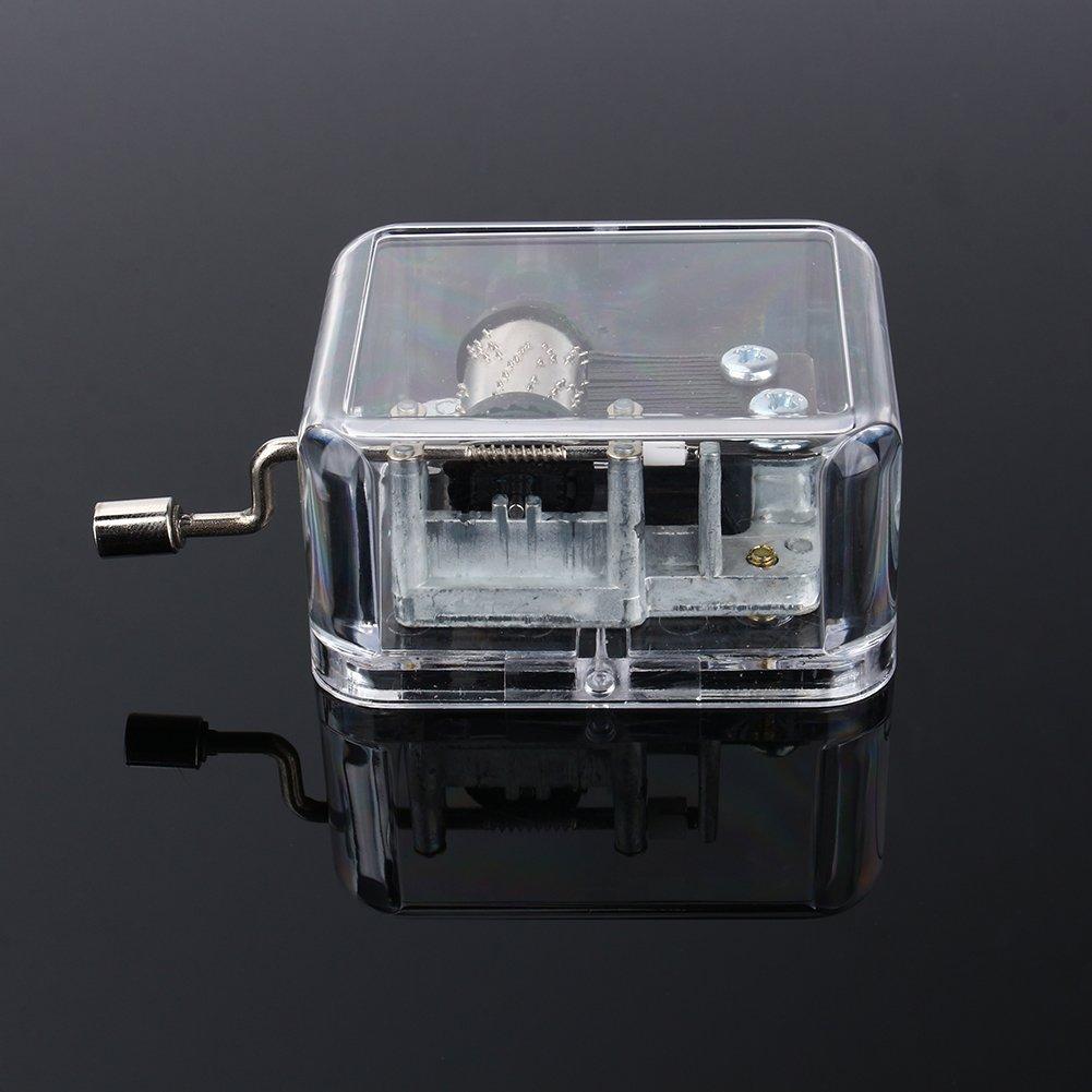 18 note acrylic clear music box Hand crank gurdy musical mechanism music box (edelweiss)
