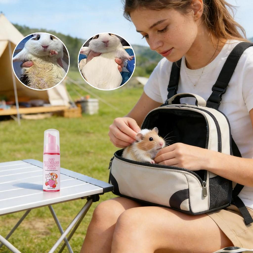 Shampoo per Conigli 60ml Mousse Detergente Senza Risciacquo per Porcellini d'India Schiuma Detergente per Piccoli Animali per Ricci Hamster Planeatori dello Zucchero