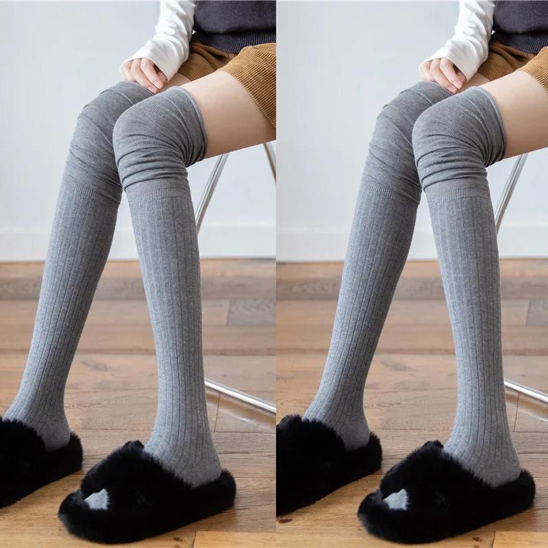 1/2pairs Women's Thigh High Stockings Casual Over The Knee Long Socks Lolita Thermal Vertical Stripe Socks Female Tube Leggings
