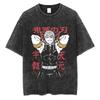 Anime Demon Slayer Rengoku Kyoujurou Printed T Shirt Men Women Manga Tshirts Vintage Washed T-Shirt Harajuku Manga Cotton Tops