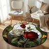 Contemporary Round Rose Red Area Rug, Non-Slip Floor Mat for Kitchen