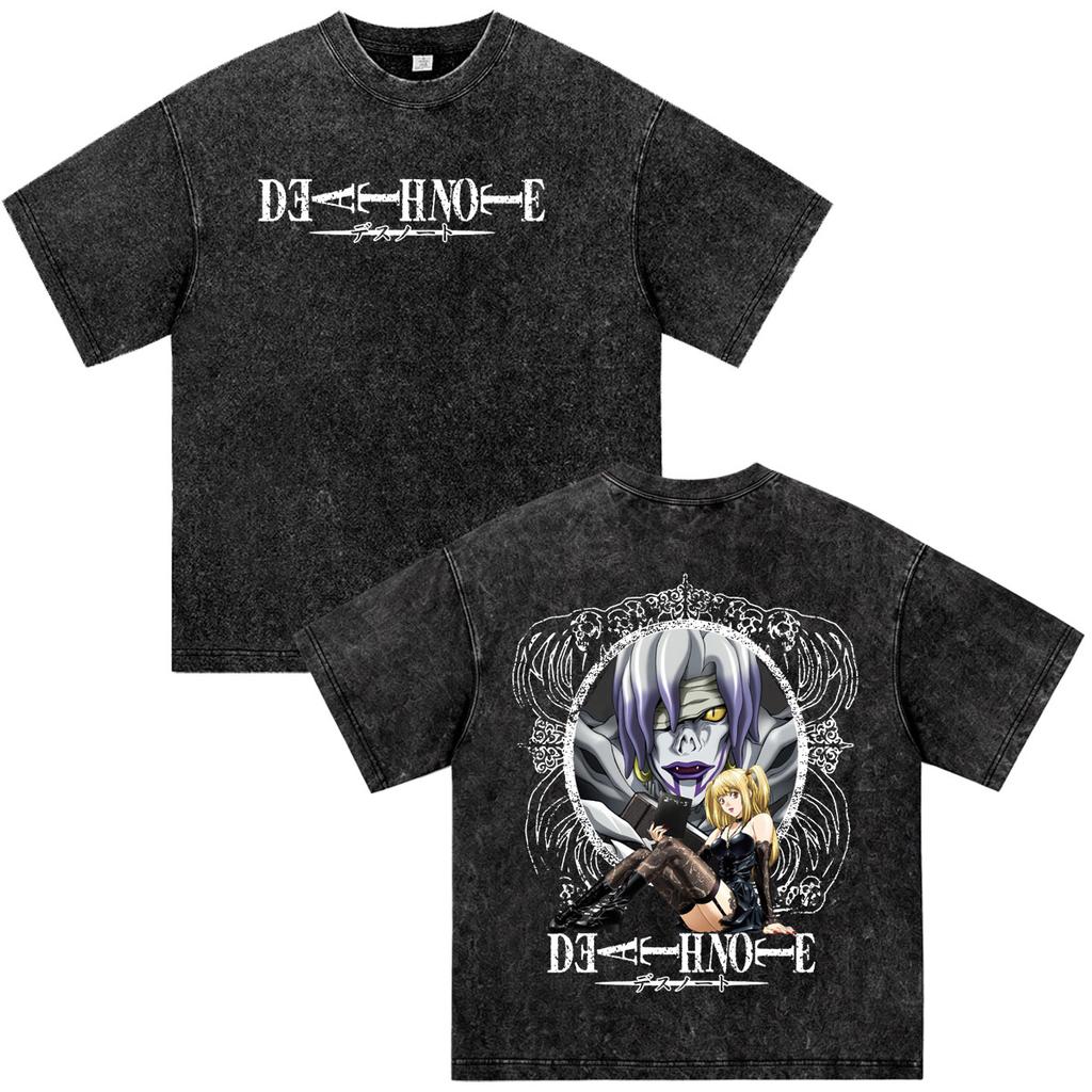 Anime Death Note Misa Amane Rem Vintage Washed T Shirts Men's Women Fashion Hip Hop Short Sleeve Oversized T-shirts Streetwear