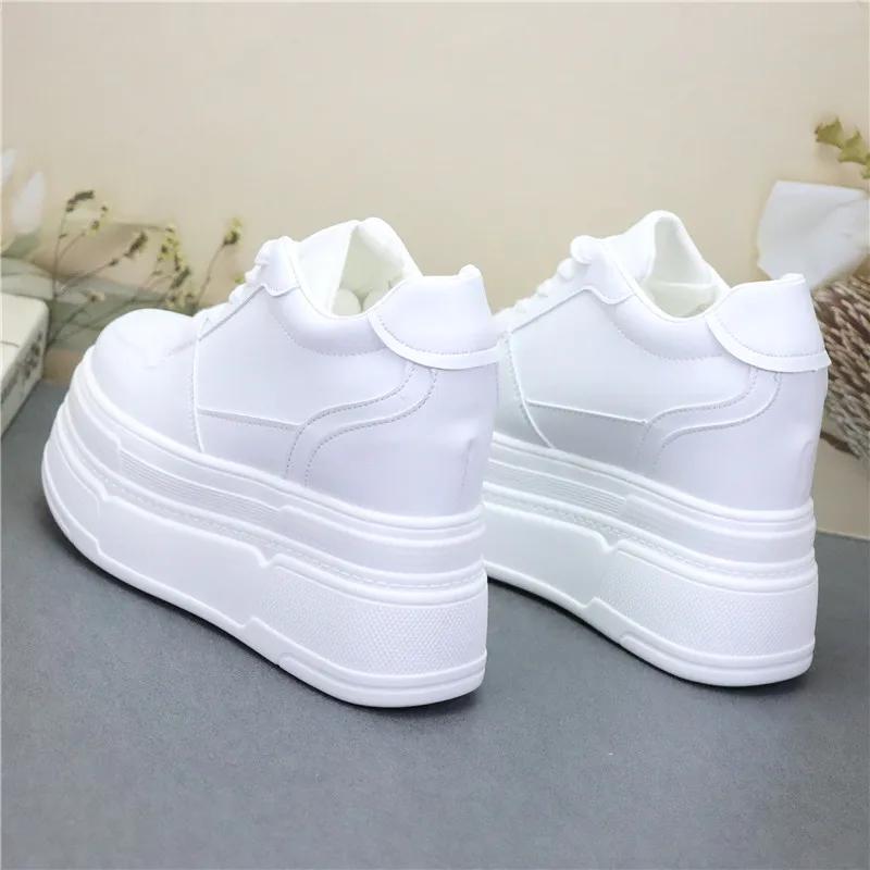 Móda 12CM Mikrovlákno Pravá Kůže Dámské Ležérní Platforma Klínek Jaro Vulkanizované Bling Robustní Tenisky Podzim Módní Boty