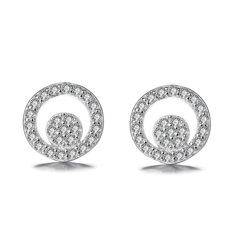 S925 Sterling Silver Round Hollow Stud Earrings Fashion Female Earrings Ornament Trendy Temperament Stud Earrings