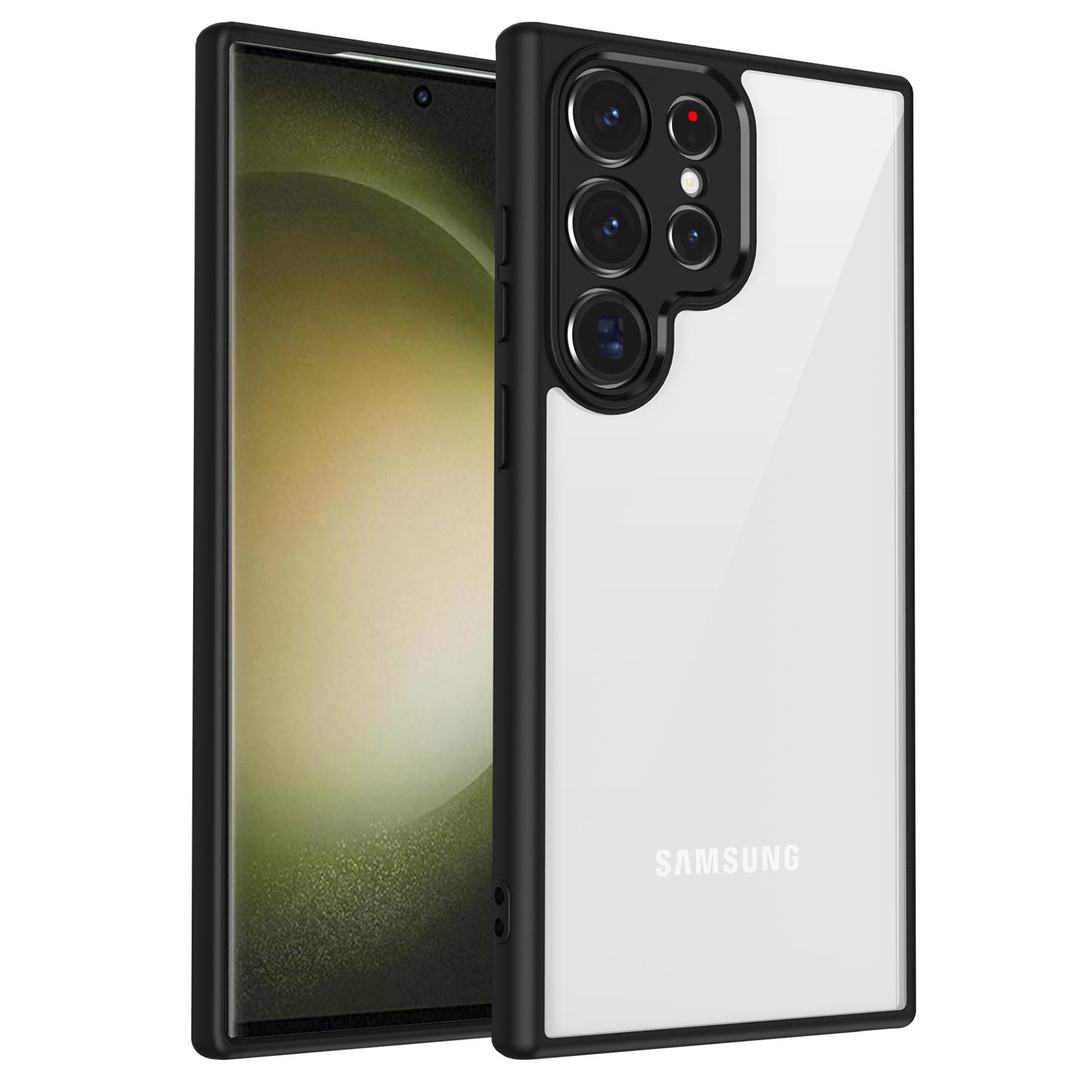 

For Samsung Galaxy S24 Ultra Case Matte Skin Touch Clear PC+TPU Shockproof Phone Back Cover Black