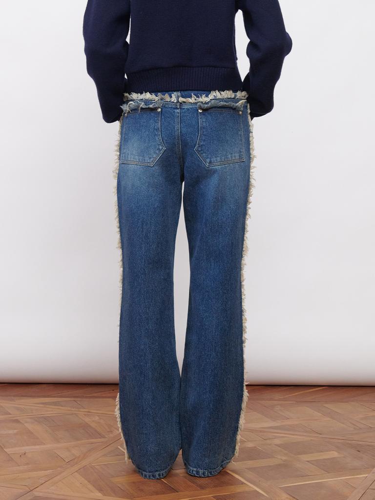 KIJUN Raw Edge Trimmed Jeans Blue