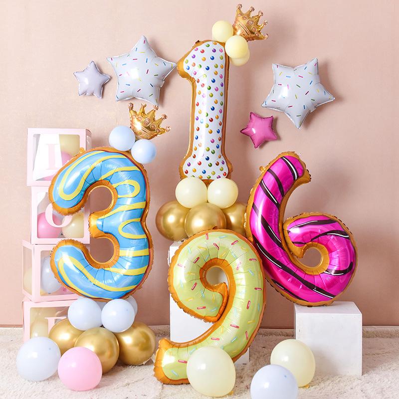 40-Inch Donut Number Balloons for Kids' First Birthday or Kindergarten Party Decorations
