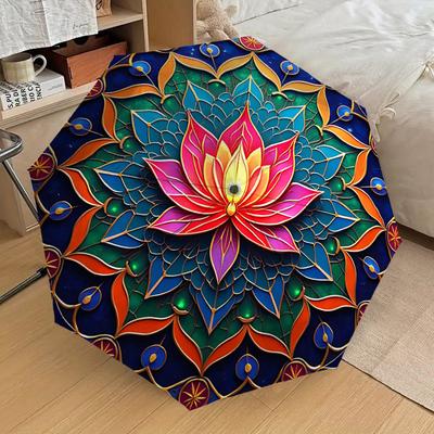 1pc Lotus Mandala Pattern Umbrella Automatic Opening and Closing Umbrella, High Quality Umbrella, Ideal Gift for Her 255