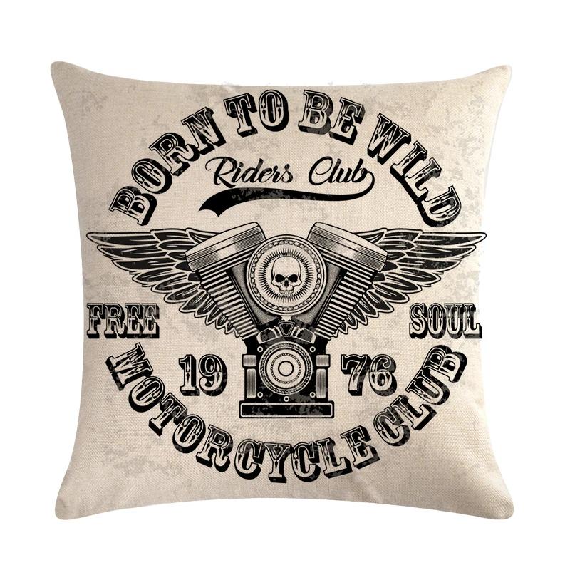 Home Decor Motorcycle Poster Art Letters   Bedroom Pillow Cover Vintage  Sofa Cushion