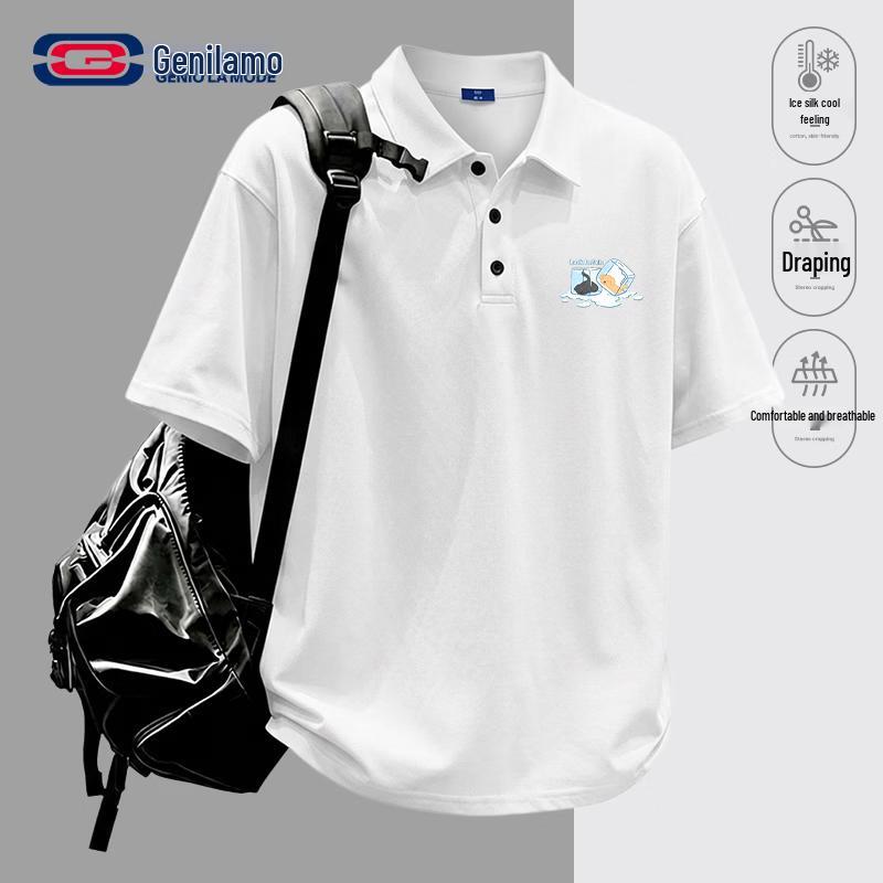 GENIOLAMODE Men s Ice Silk Quick-Dry Polo Shirt L