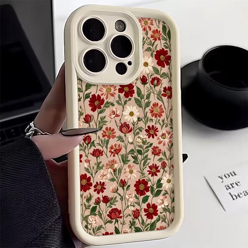 Phone Case Vintage Wine Red Floral Pattern For iPhone 17 16 15 14 13 12 11 Pro Max XS XR X 7 8 Plus 16E 17 Air 13 Mini TPU Cover