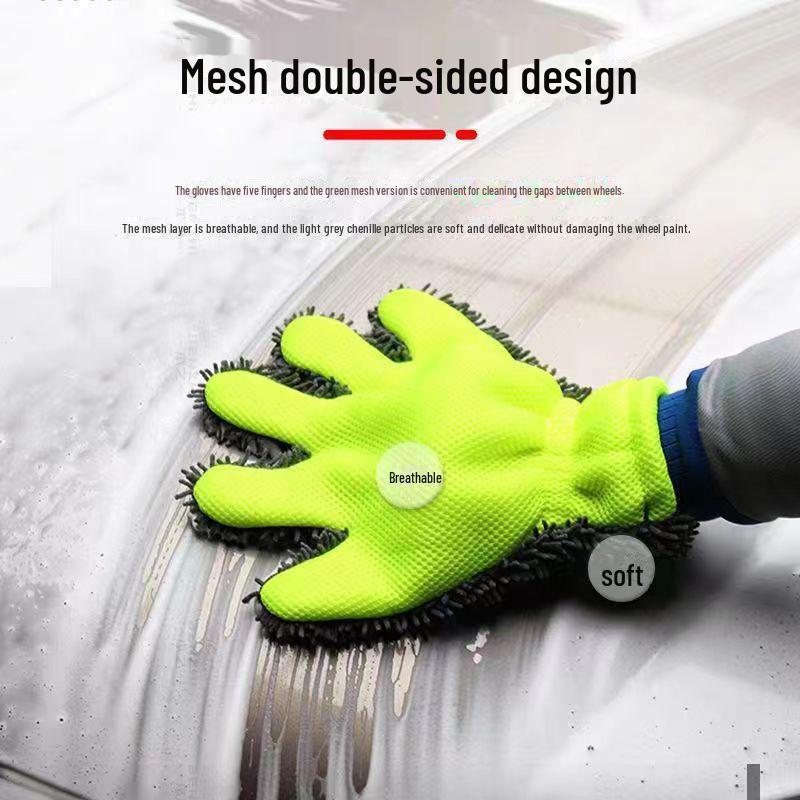 Chenille Velvet Plush Car Wash Gloves - Non-Scratch, Thick, Five-Finger Design for Wheels and Paint Care
