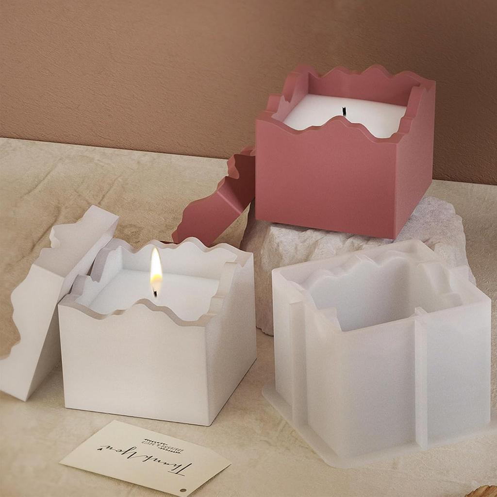 Square Box Mold with Irregular Edges Candle Vessels Jewelry Holder Resin Concrete Molds Storage Container Jar Dish Display Silicone Molds DIY