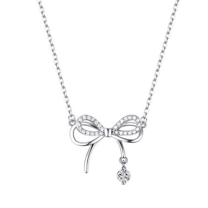 S925 Silver Bow & Butterfly Necklace Set - Trendy Christmas Gift for Her
