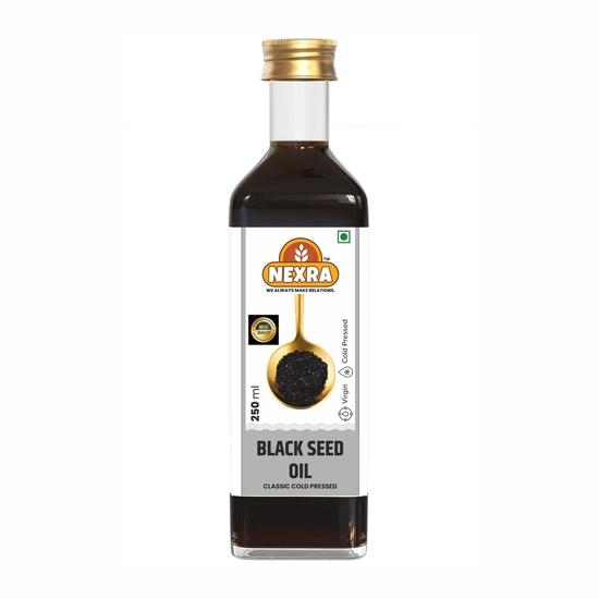 Nexra - Cold Pressed Black Seed Oil 250ml | Pure Kalonji Oil | Virgin Edible Oil | Supports Immunity, Skin & Hair Health | Kacchi Ghani Chekku Method 250ML