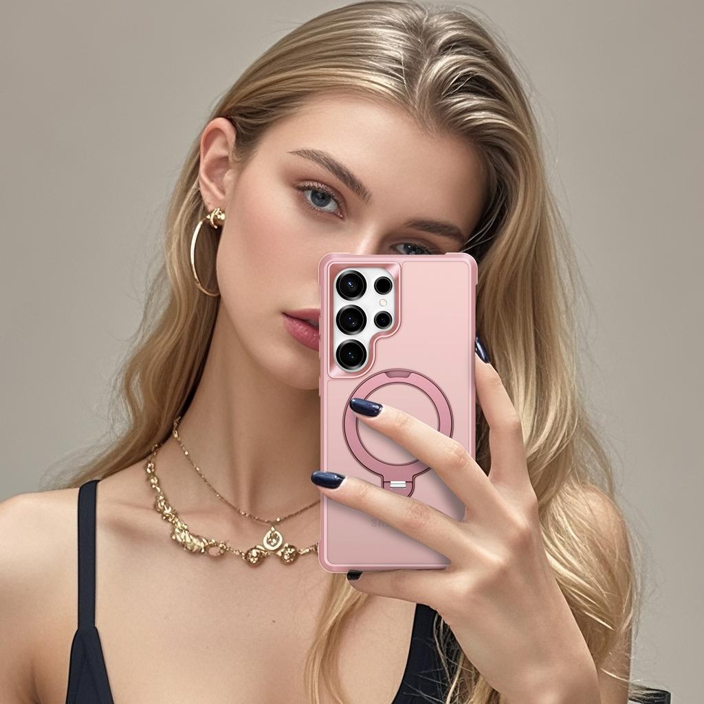 For Samsung Galaxy S25 Ultra Magnetic Case Kickstand TPU PC Shockproof Phone Back Cover