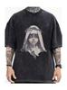 Vintage Gewaschenes Stilles Nonnen Grafik T-Shirt für Herren Damen Lässig Kurzarm Rundhals Oversized Edgy Religiöses Tee