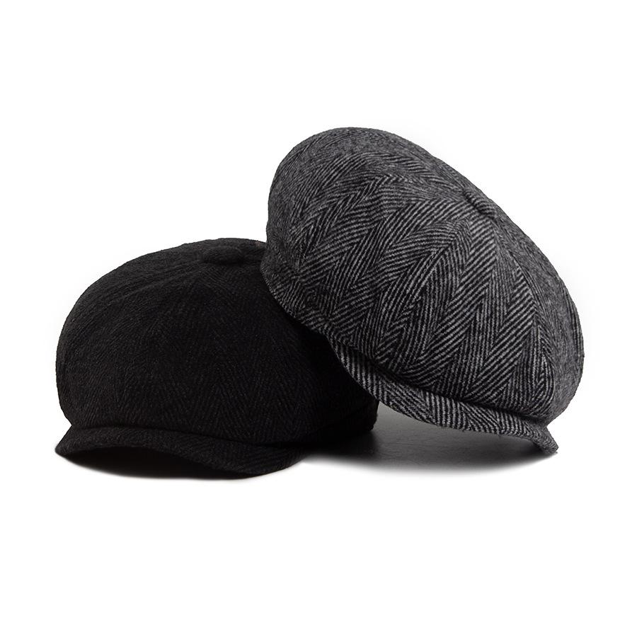 Men's Vintage Herringbone Wool Blend Newsboy Cap for Autumn/Winter