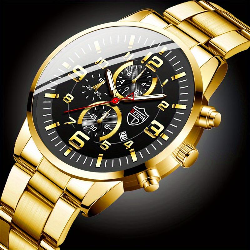 Wathes for Mens Fashion Business Stainless Steel Quartz Wristwatch Male Casual Sports Calendar Watch Luminous Clock