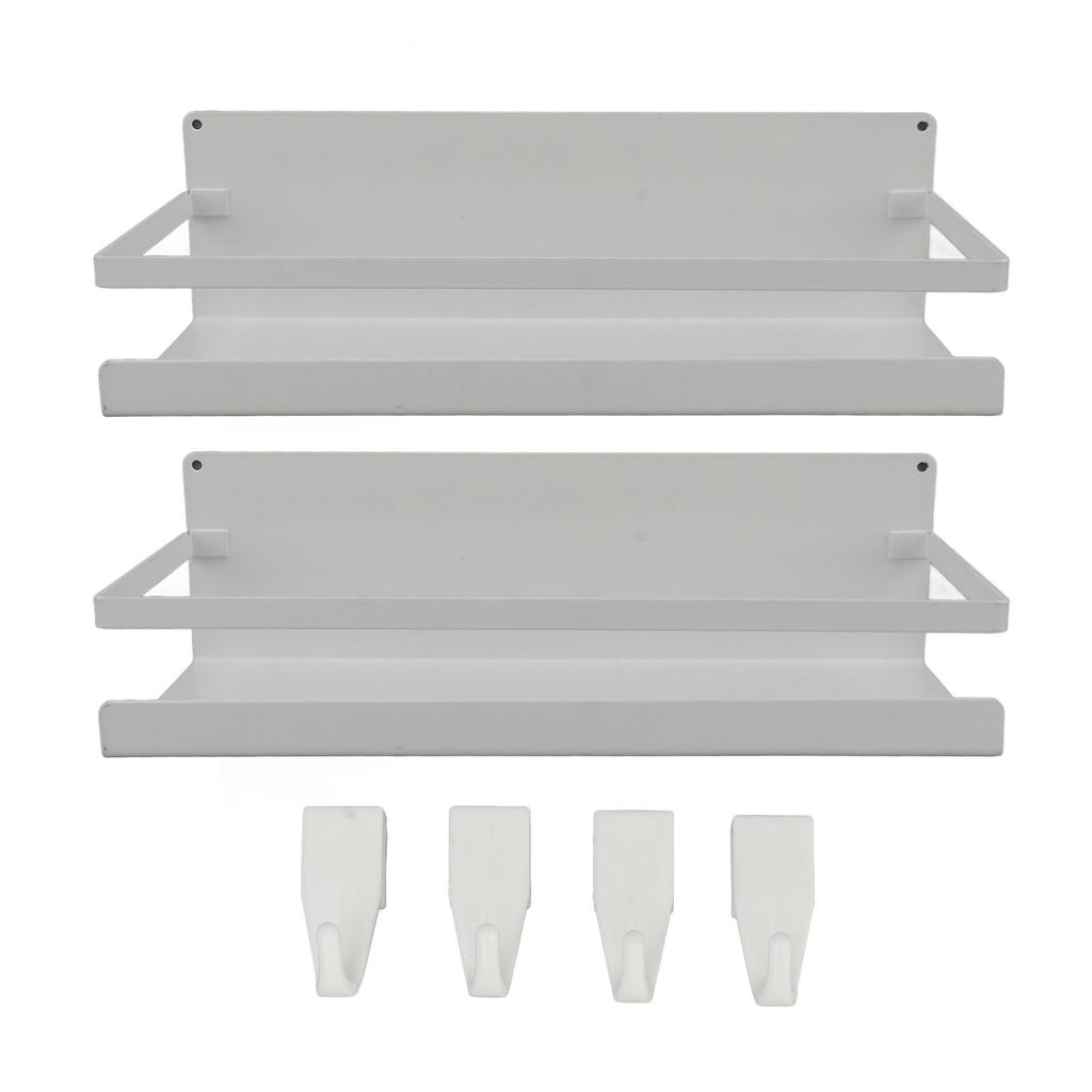 2PCS Wall Mount Storage Shelf with Hooks Magnetic Suction Floating Organizer for Bathroom Washstand White