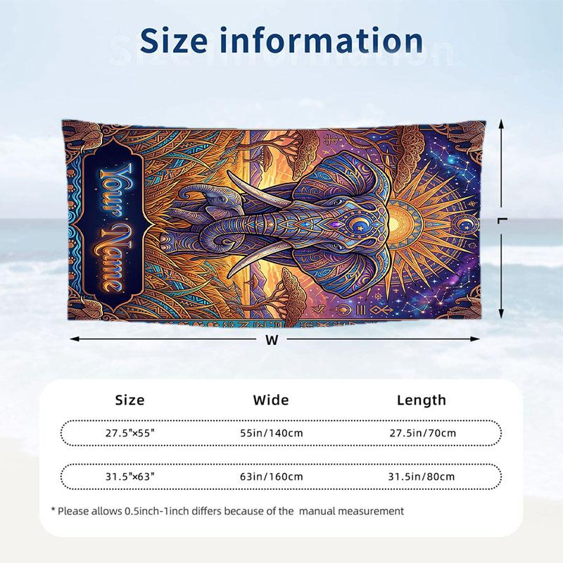 Elephant Theme Beach Towel Personalized Custom Name & Text Soft Quick Dry Beach Towel for Swimming Travel