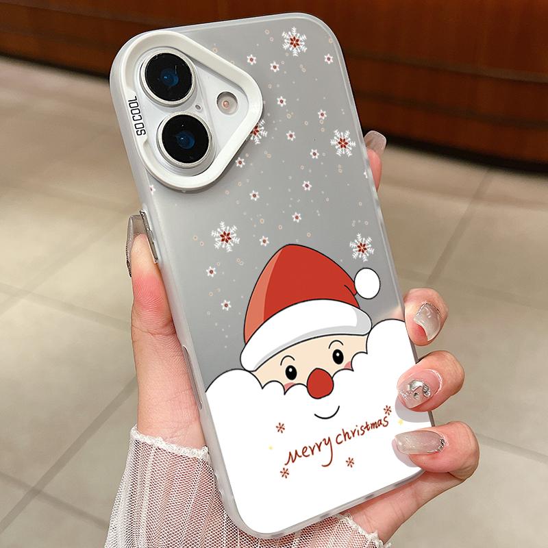 Peeking Santa and Christmas Pattern IMD Case for iPhone 17 16 15 14 Pro Max 13 Shockproof Hard Cover with Permanent Design
