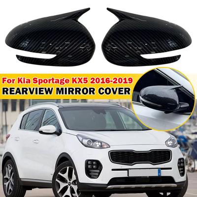 For Kia Sportage KX5 2016- Car Sticker Rearview Side Mirror Cover Wing Cap Exterior Door Rear View Case Trim Carbon Fiber