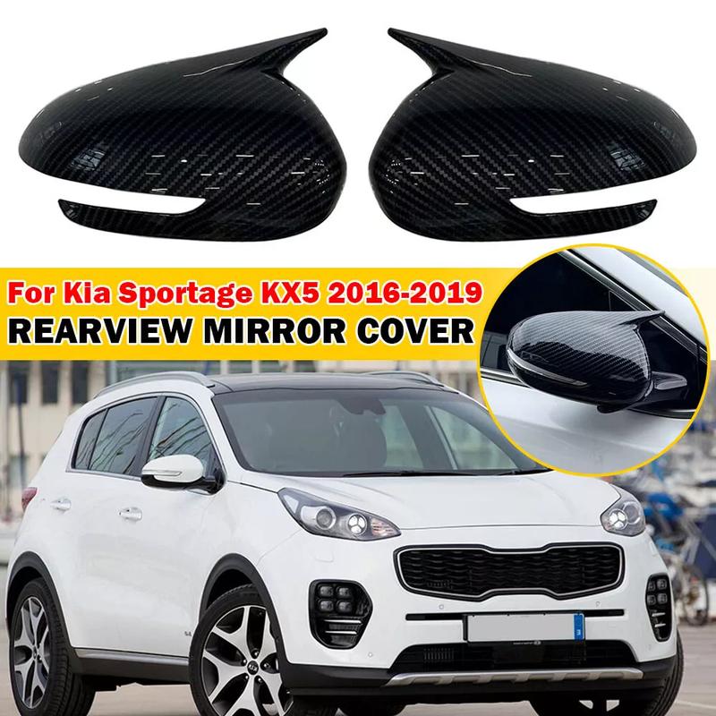 

Для Kia Sportage KX5 2016- Автомобильная наклейка Крышка зеркала заднего вида Бокового зеркала Колпачок крыла Внешняя накладка на дверь Задний вид Отделка Углеродное волокно Gloss Black