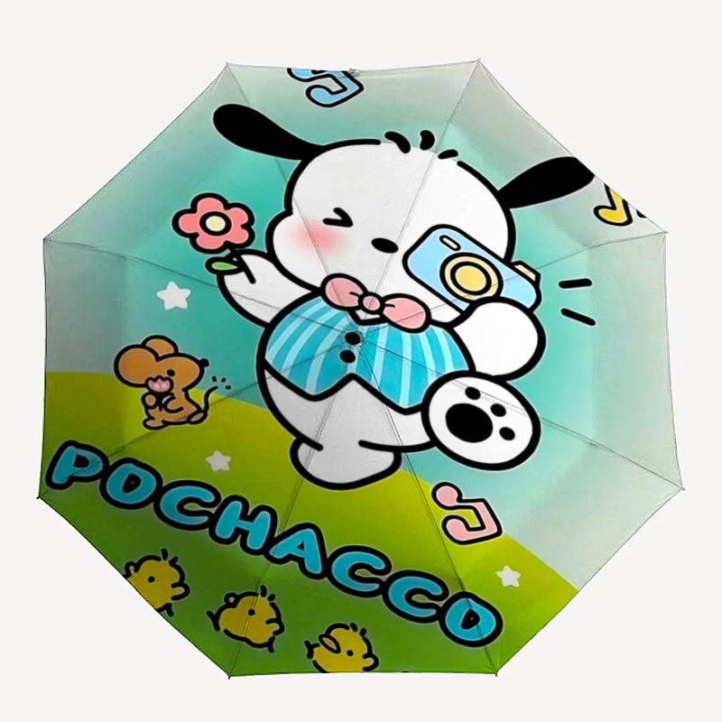 1pc Pochacco Automatic Folding Umbrella - Portable 3-Fold Design with 8-Bone Iron Frame, Perfect for Outdoor Use, Festive Gifts, Travel, Daily Use, Su