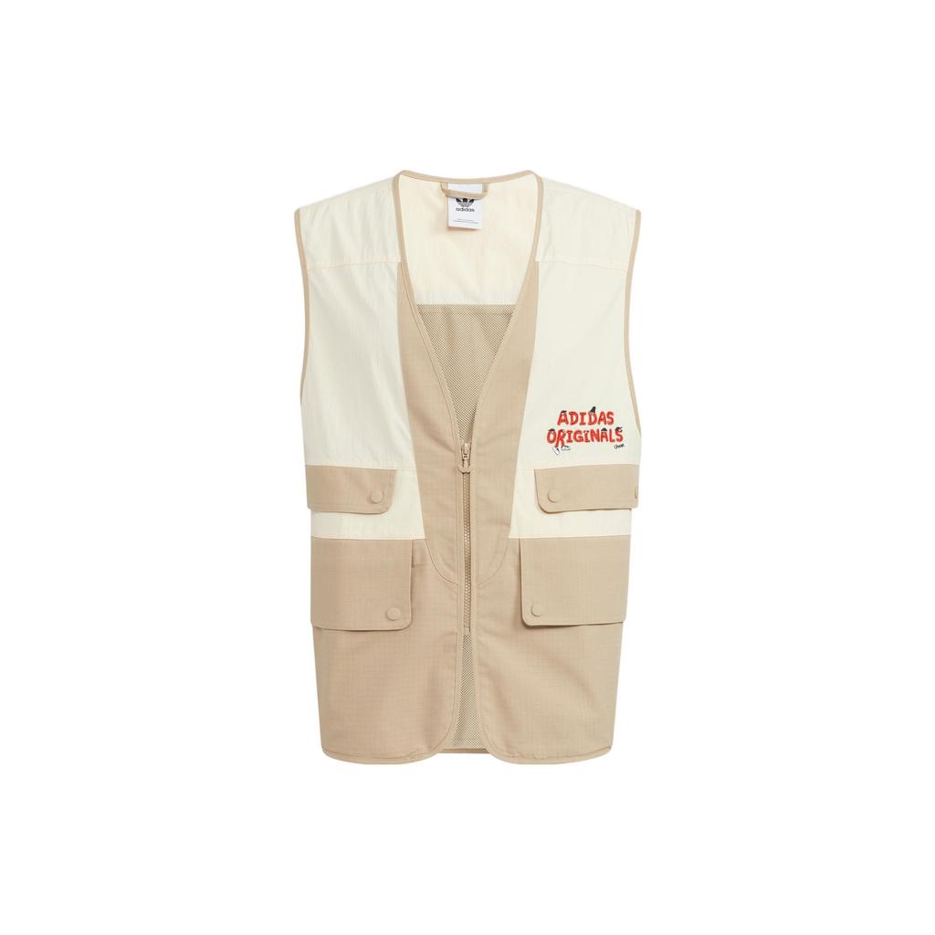 adidas Originals Unisex Off White Beige Color Block Printed Loose Workwear Vest IA8478
