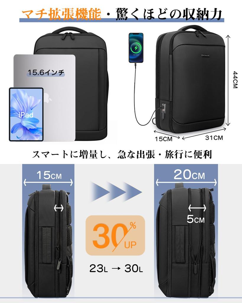 [Neue Reise] Business-Rucksack für Herren, Perfekt für 3-Tages- oder 2-Nächte-Geschäftsreisen, Wasserdicht, Erweiterbar, mit Spezifischem Fach für einen 15,6-Zoll