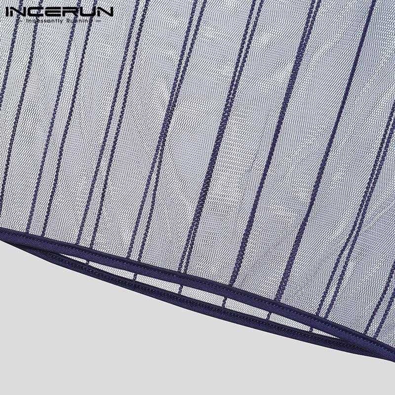 INCERUN Men Long Sleeve Mesh See Through Skinny T-shirts Partywear Clubwear